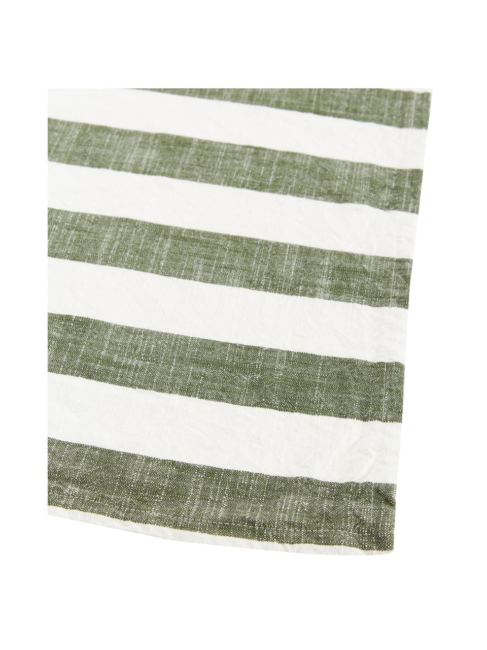 Mantel de algodón Tira, 100% algodón, Verde oliva y blanoc a rayas, De 4 a 6 comensales (An 140 x L 200 cm)