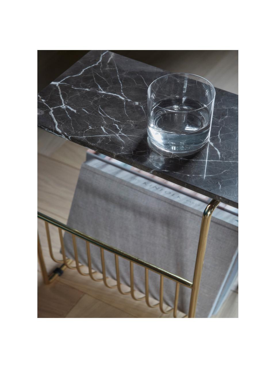 Marmor-Beistelltisch Sino mit Magazinhalter, Gestell: Metall, beschichtet, Tischplatte: Marmor, Goldfarben, Schwarz, marmoriert, B 45 x H 51 cm