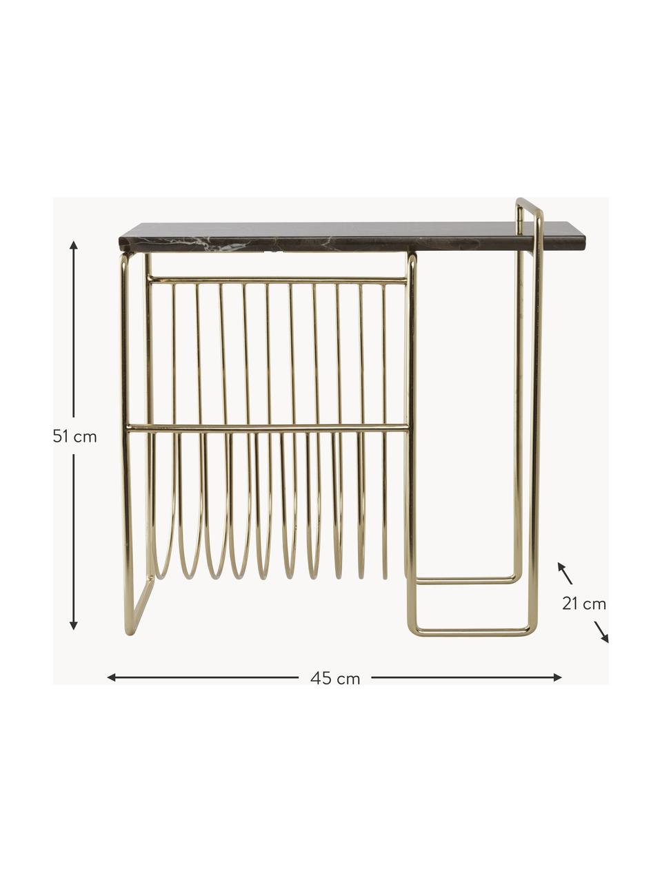 Mesa auxiliar de mármol con revistero Sino, Estructura: metal recubierto, Tablero: mármol, Dorado, mármol negro, An 45 x Al 51 cm