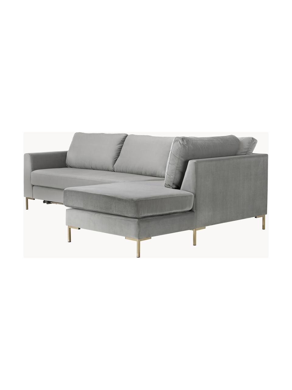 Samt-Schlafsofa Luna (3-Sitzer) mit Matratze, Bezug: Samt (100 % Polyester) De, Gestell: Massives Buchenholz, Schi, Füße: Metall, galvanisiert Dies, Samt Grau, B 270 x T 184 cm, Eckteil rechts