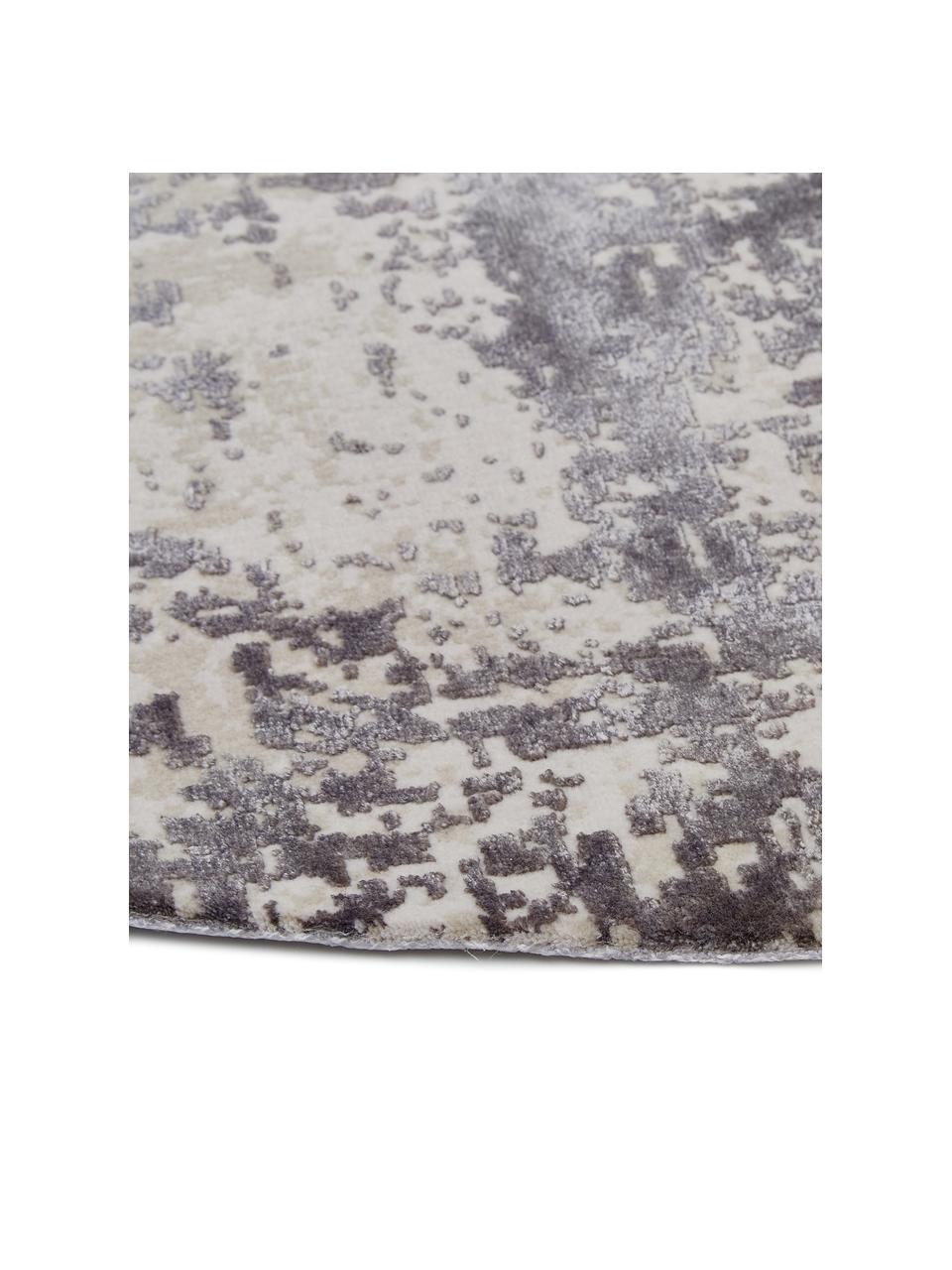 Rond vintage vloerkleed Cordoba in grijstinten, glinsterend, Bovenzijde: 70% acryl, 30% viscose, Onderzijde: polyester, Lichtgrijs, donkergrijs, Ø 200 cm (maat L)
