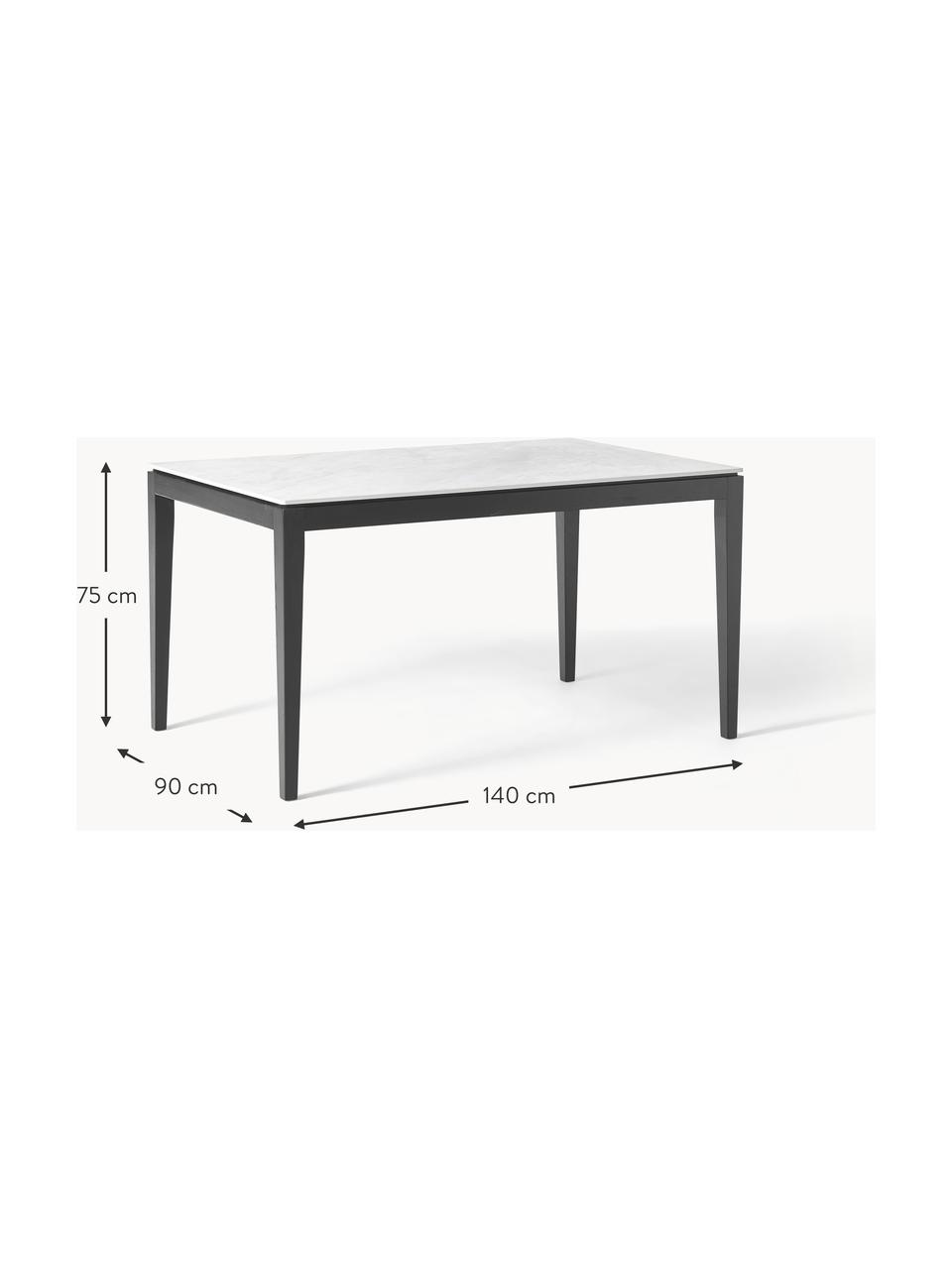 Mesa de comedor en look mármol Jackson, tamaños diferentes, Tablero: piedra cerámica es aspect, Madera de roble pintado en negro, An 140 x F 90 cm