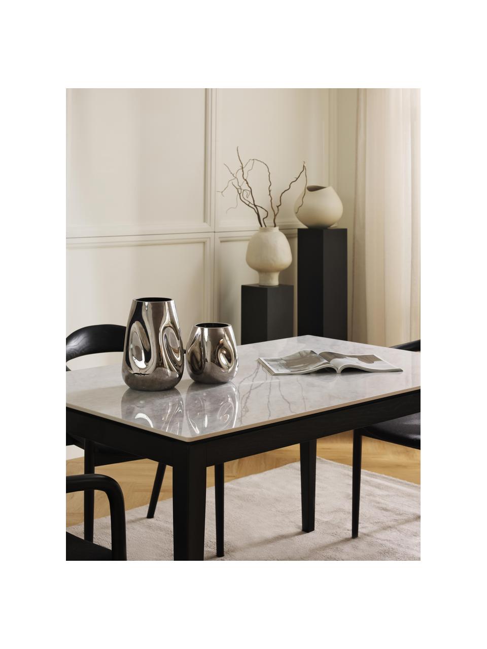 Jídelní stůl s deskou v mramorovém vzhledu Jackson, různé velikosti, Lakovaná černá, Š 140 cm, H 90 cm