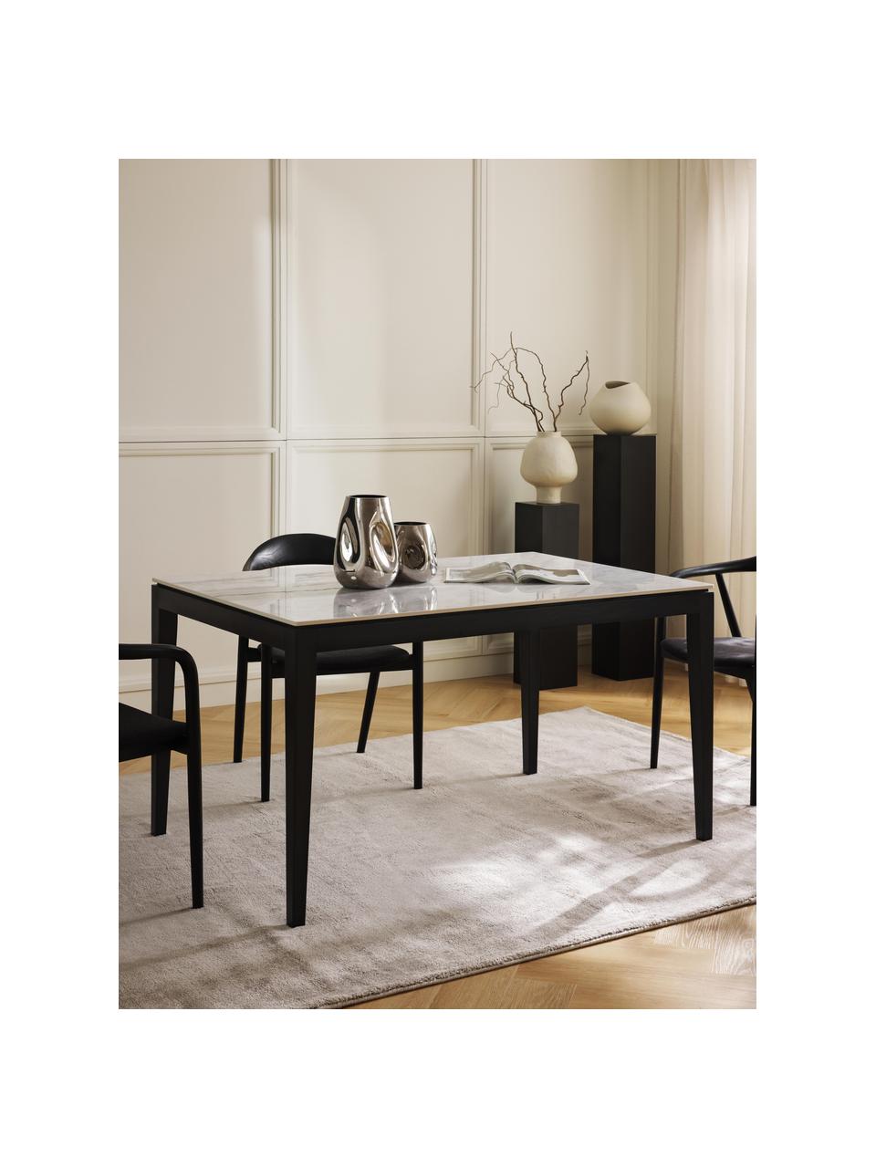 Mesa de comedor en look mármol Jackson, tamaños diferentes, Tablero: piedra cerámica con aspec, Madera de roble pintado en negro, An 140 x F 90 cm