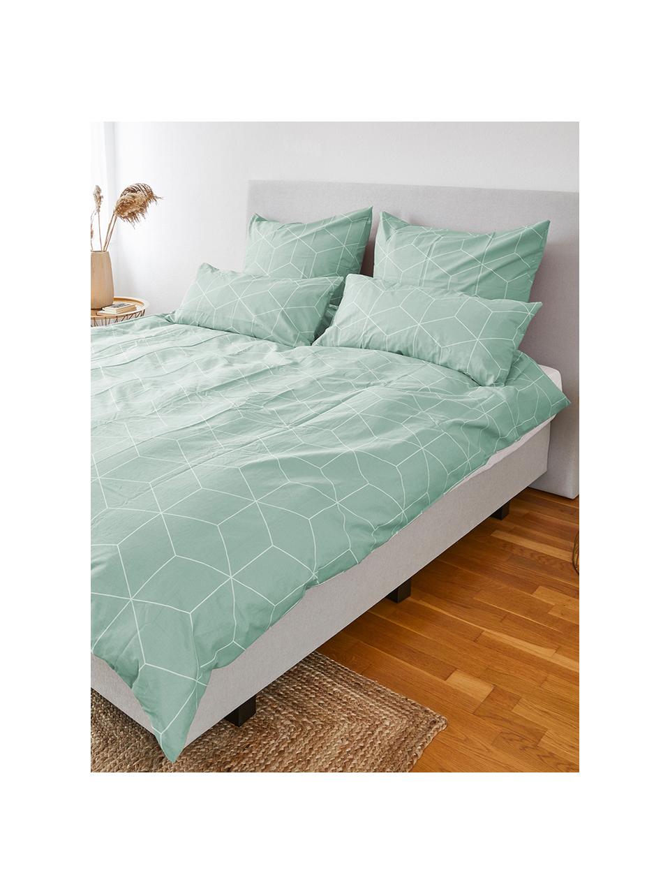 Housse de couette en coton Lynn, Menthe, blanc crème, larg. 140 x long. 200 cm