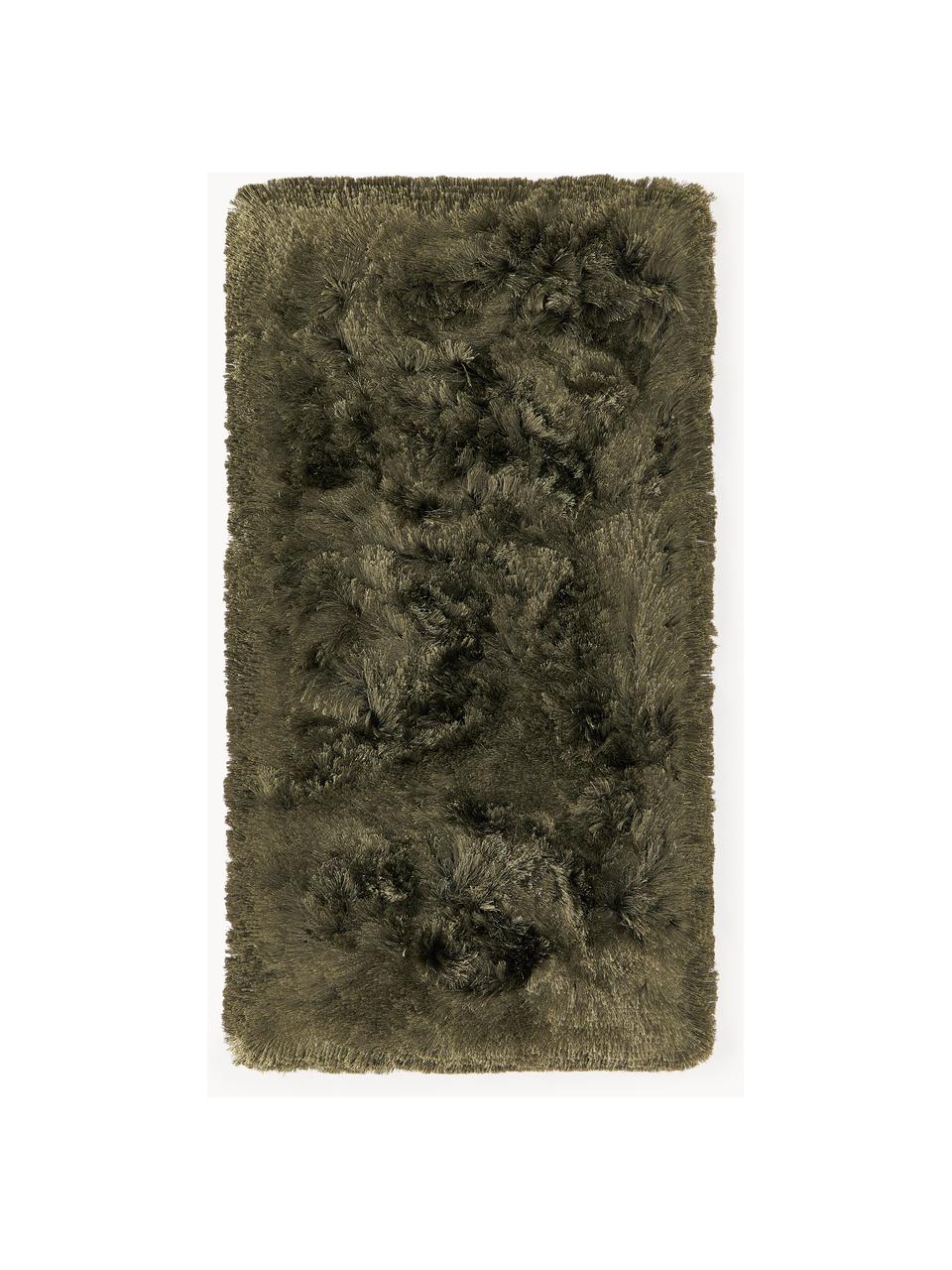 Tapis shaggy longs poils Jimmy, 100 % polyester, certifié GRS, Vert olive, larg. 80 x long. 150 cm (taille XS)