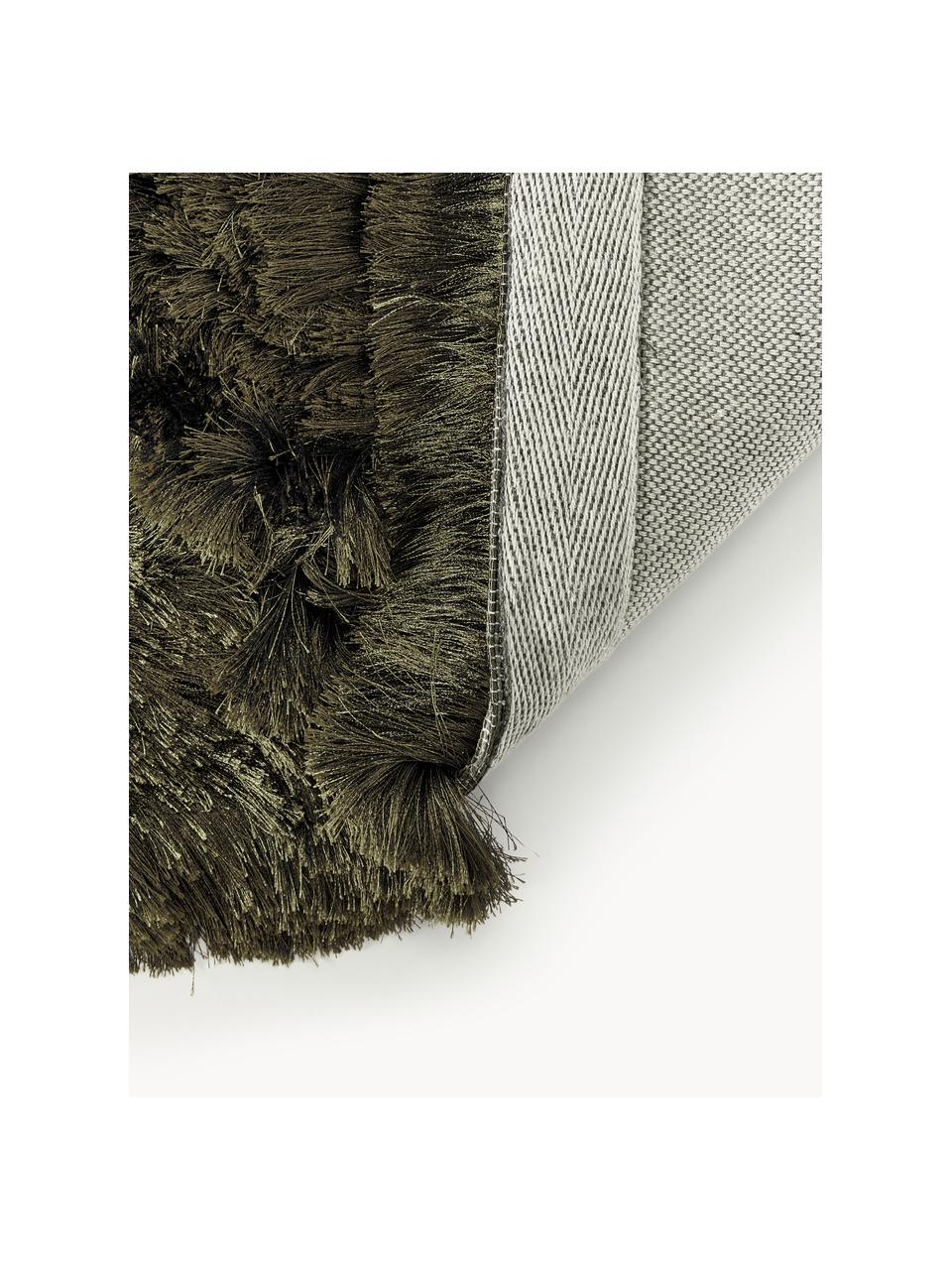 Tapis shaggy longs poils Jimmy, 100 % polyester, certifié GRS, Vert olive, larg. 80 x long. 150 cm (taille XS)