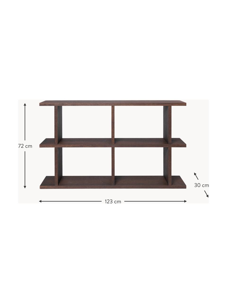 Holz-Regal Kona, Mitteldichte Spanplatte mit Eichenholzfurnier, lackiert

Dieses Produkt wird aus nachhaltig gewonnenem, FSC®-zertifiziertem Holz gefertigt., Eichenholz, dunkel lackiert, B 123 x H 72 cm