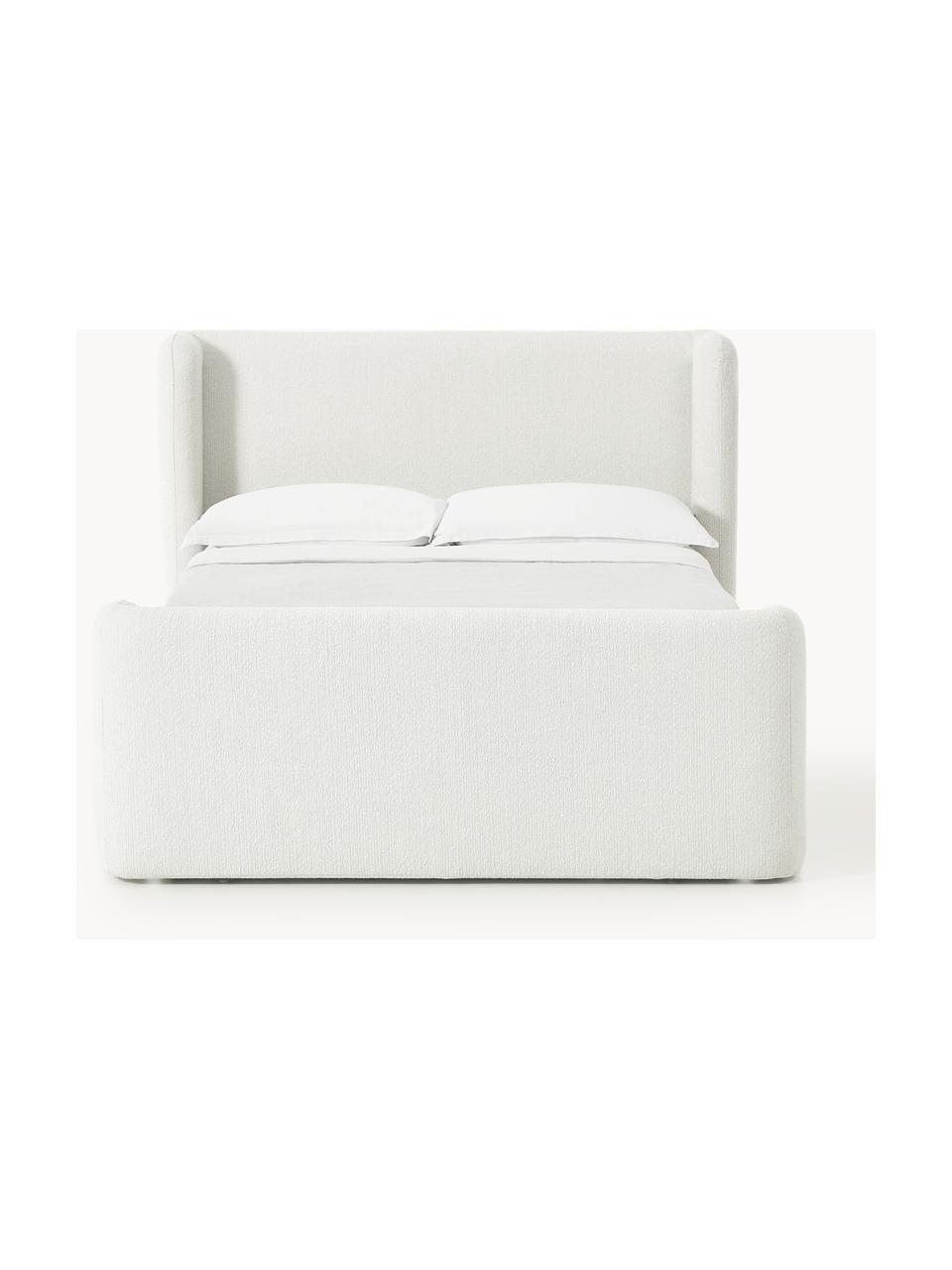 Bouclé-Boxspringbett Perla mit Stauraum, Bezug: Bouclé (71 % Polyacryl, 2, Matratze: 7-Zonen-Taschenfederkernm, Füße: Kunststoff Dieses Produkt, Bouclé Off White, B 140 x L 200, Härtegrad H2