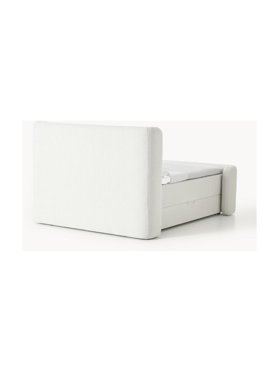 Bouclé-Boxspringbett Perla mit Stauraum, Bezug: Bouclé (71 % Polyacryl, 2, Matratze: 7-Zonen-Taschenfederkernm, Füße: Kunststoff Dieses Produkt, Bouclé Off White, B 140 x L 200, Härtegrad H2