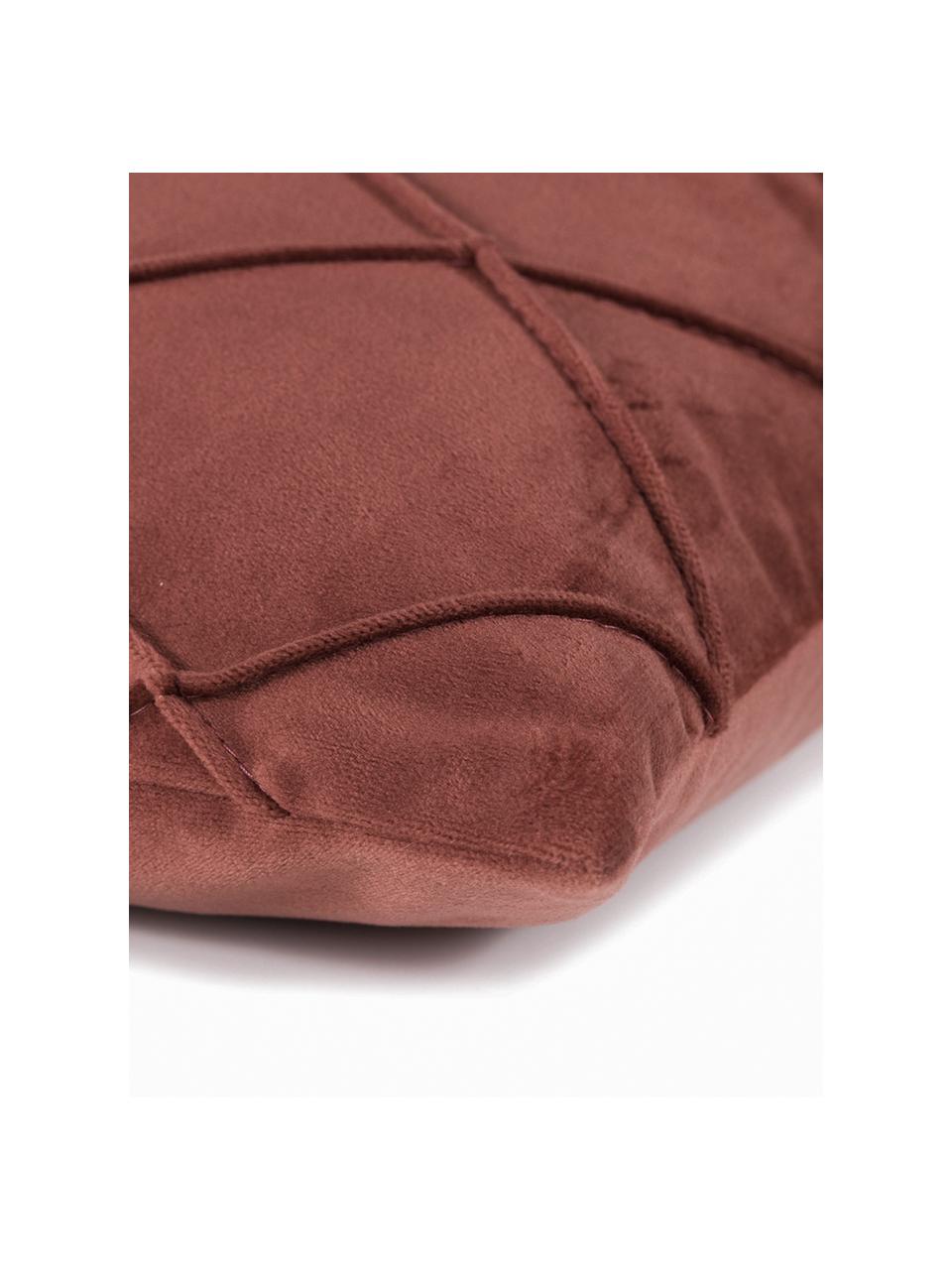 Housse de coussin velours terracotta Nobless, 100 % velours de polyester, Rouge terracotta, larg. 50 x long. 50 cm