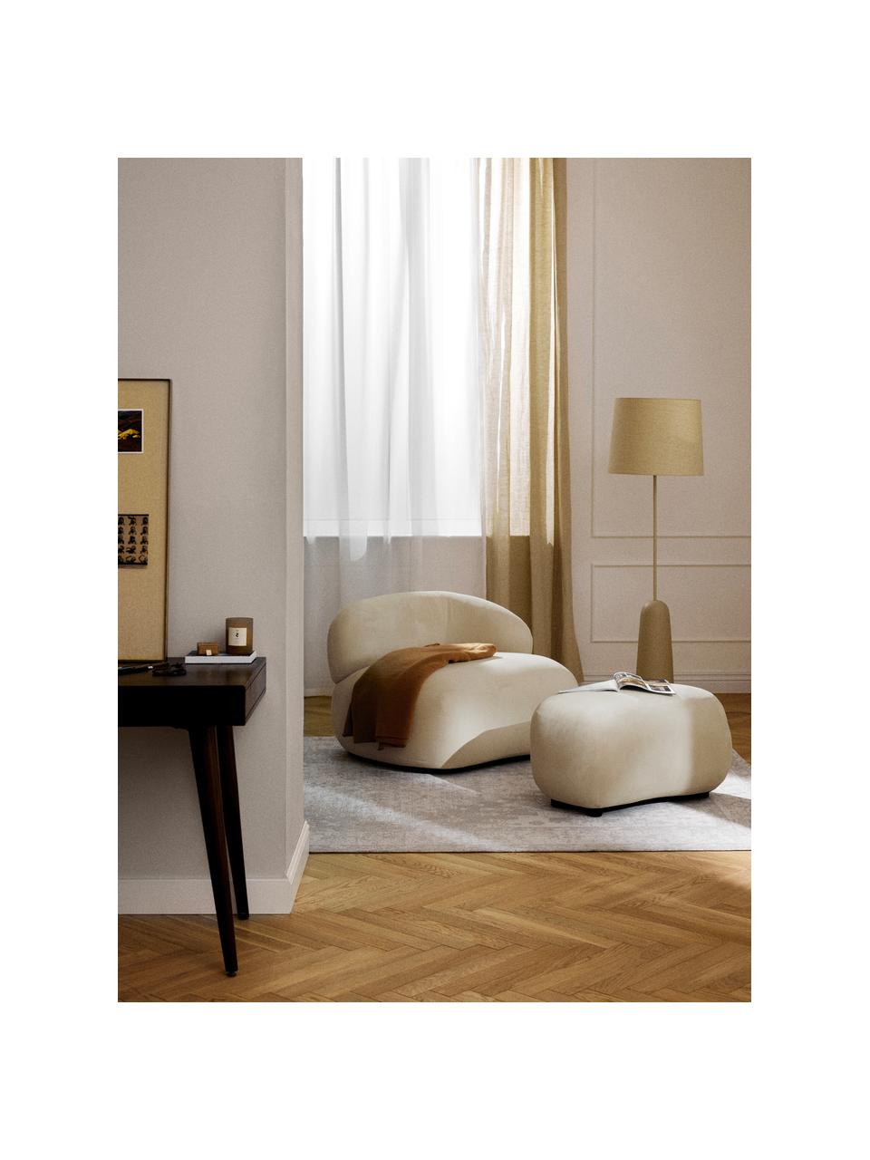 Hocker Alba, Bezug: 97 % Polyester, 3% Nylon , Füße: Kunststoff Dieses Produkt, Webstoff Beige, B 70 x H 42 cm, gebogen links