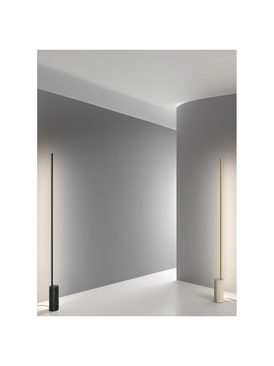 Lampada da terra a LED con base in marmo e luce regolabile Hilow Line, Struttura: metallo rivestito, Dorato, beige marmorizzato, Alt. 207 cm