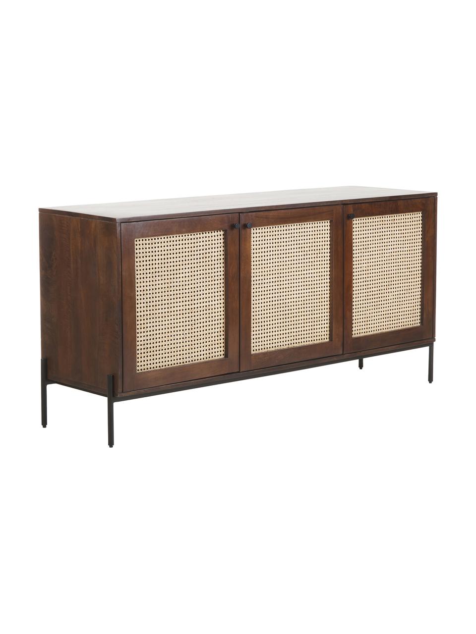 Komoda z plecionką wiedeńską Vienna, Korpus: lite drewno mangowe, Nogi: metal malowany proszkowo, Drewno mangowe, S 165 x W 78 cm