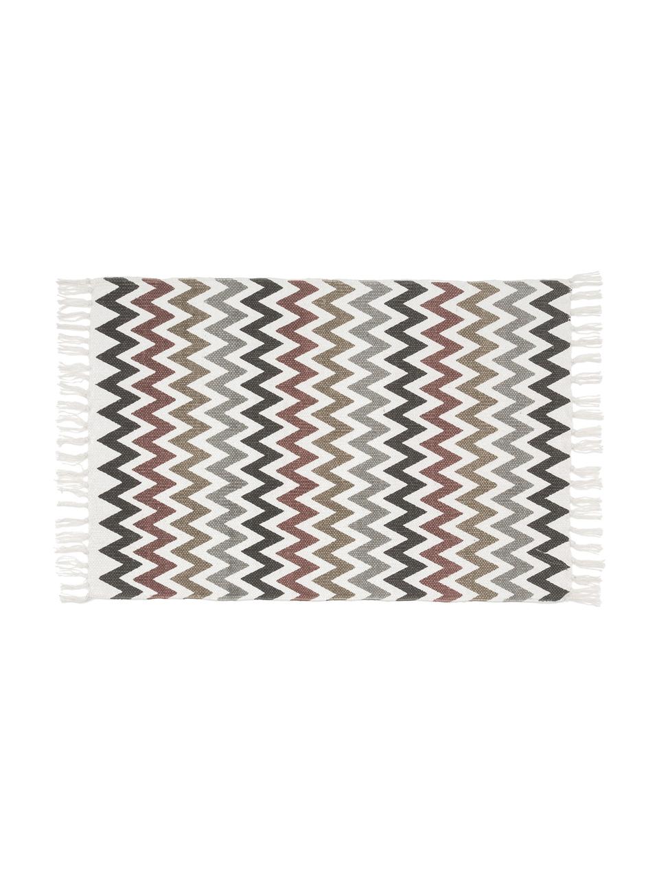 Badmat Havanna met zigzag patroon en franjes, 100% katoen, Multicolour, 60 x 90 cm