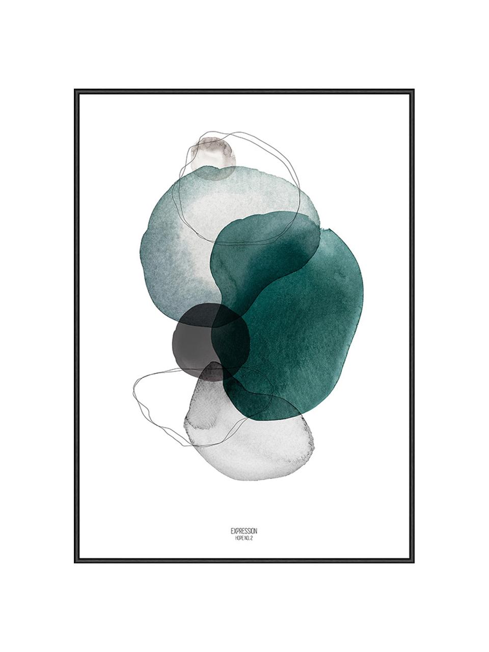 Gerahmter Digitaldruck Hope, Bild: Digitaldruck auf Papier, Rahmen: Holz, Mitteldichte Holzfa, Front: Glas, Weiß, Schwarz, Grün, B 32 x H 42 cm