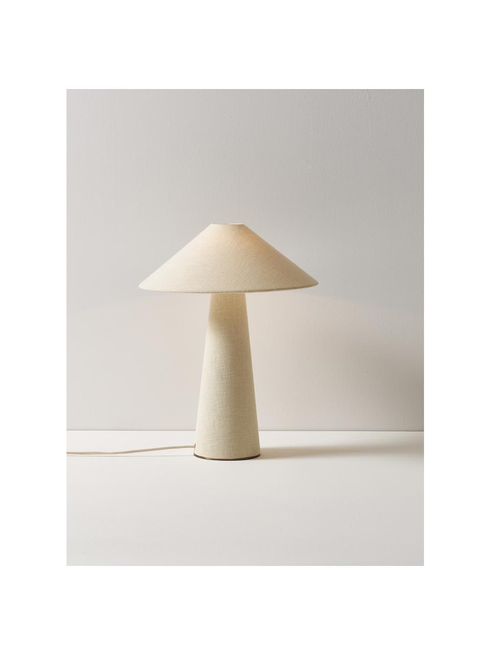 Lampada grande da tavolo in lino Ilena, Paralume: lino, Struttura: lino, Bianco latte, Ø 40 x Alt. 52 cm