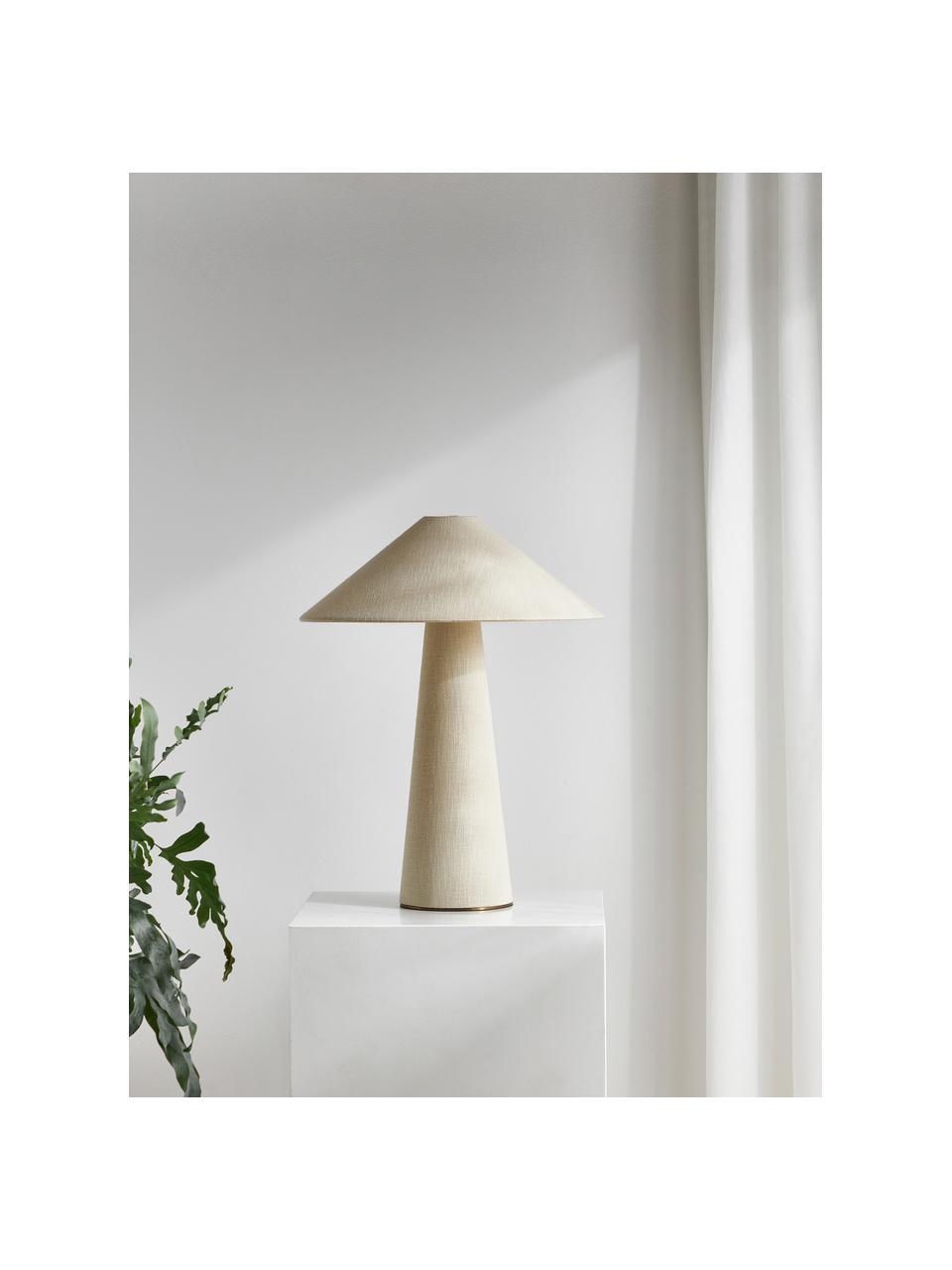Lampada grande da tavolo in lino Ilena, Paralume: lino, Struttura: lino, Bianco latte, Ø 40 x Alt. 52 cm