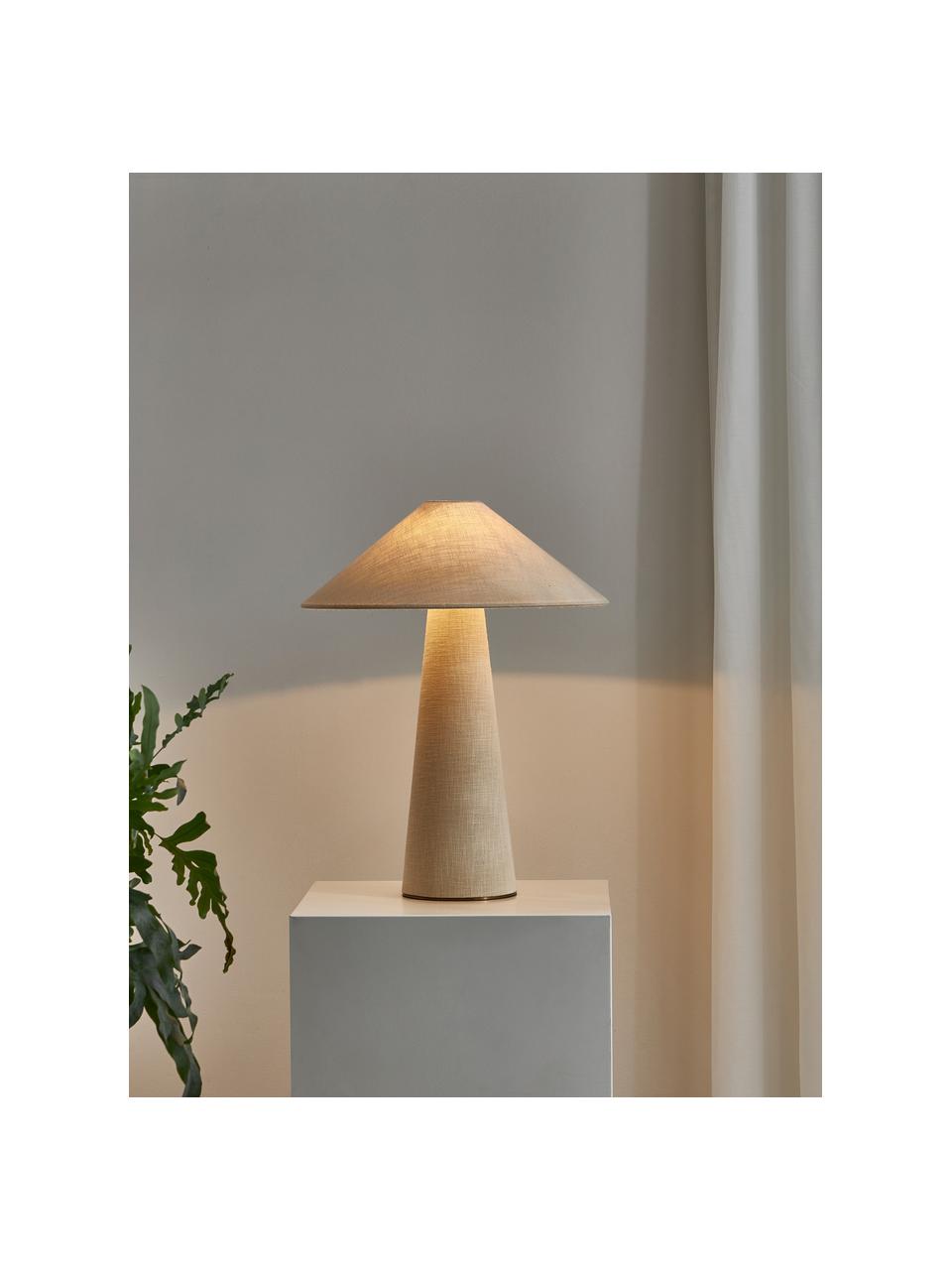 Lampada grande da tavolo in lino Ilena, Paralume: lino, Struttura: lino, Bianco latte, Ø 40 x Alt. 52 cm