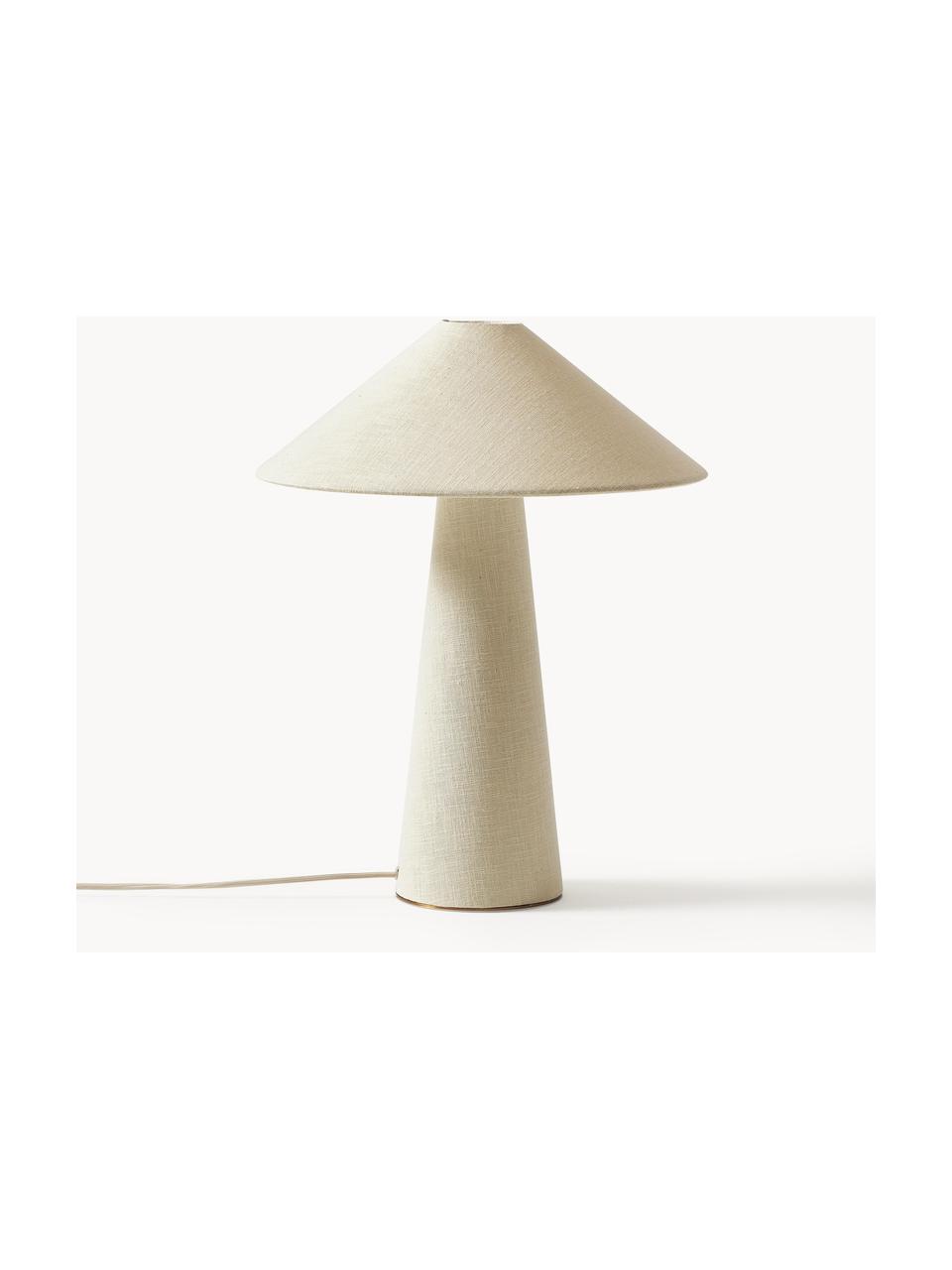 Lampa stołowa z lnu Ilena, Złamana biel, Ø 40 x W 52 cm