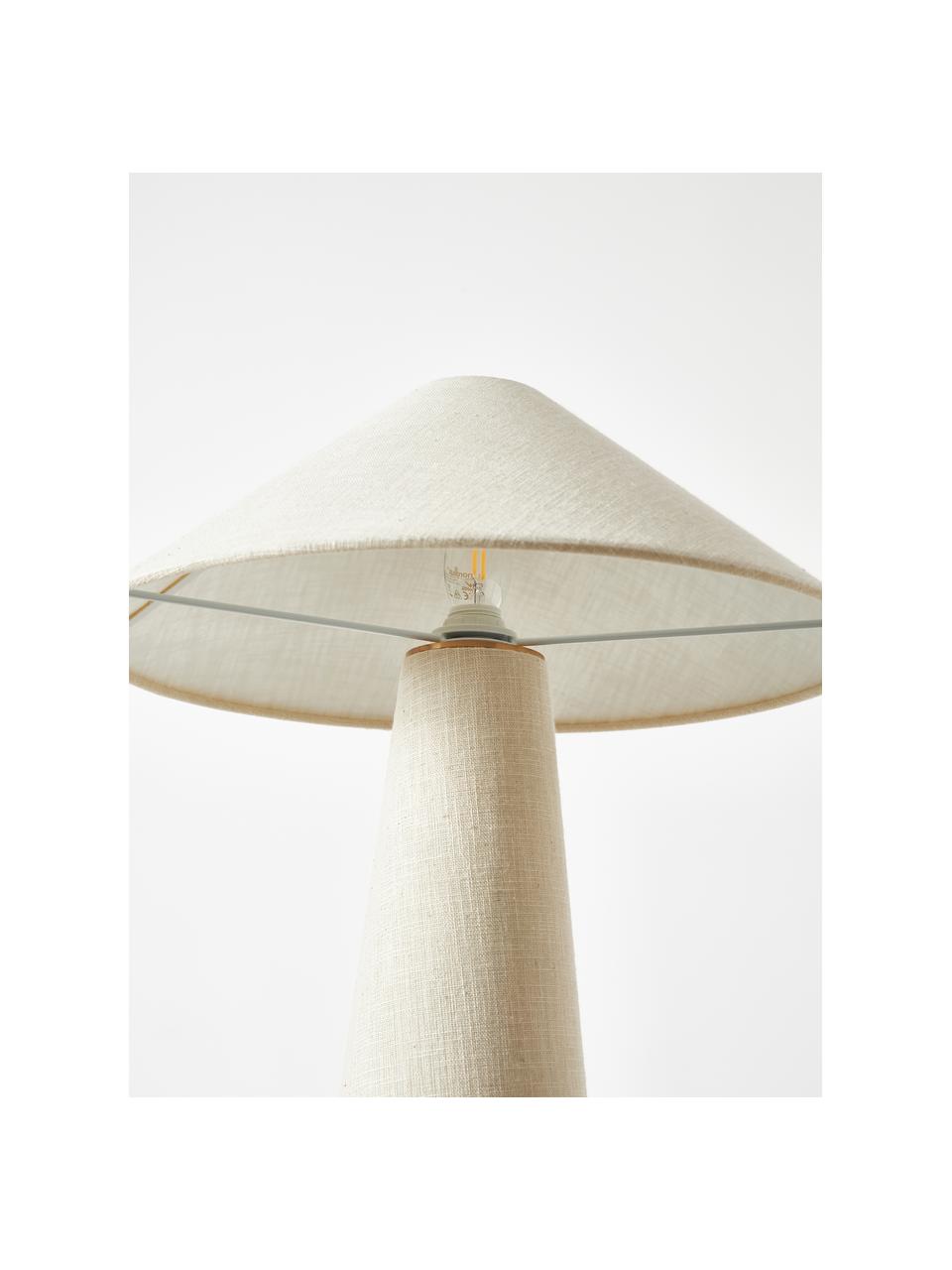 Lámpara de mesa grande de lino Ilena, Pantalla: lino, Estructura: lino, Cable: cubierto en tela, Blanco Off White, Ø 40 x Al 52 cm
