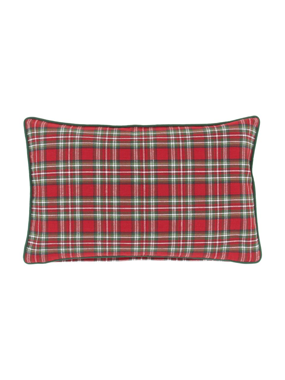 Federa arredo con motivo scozzese rosso e verde Tartan, 100% cotone, Rosso, verde scuro, Larg. 30 x Lung. 50 cm