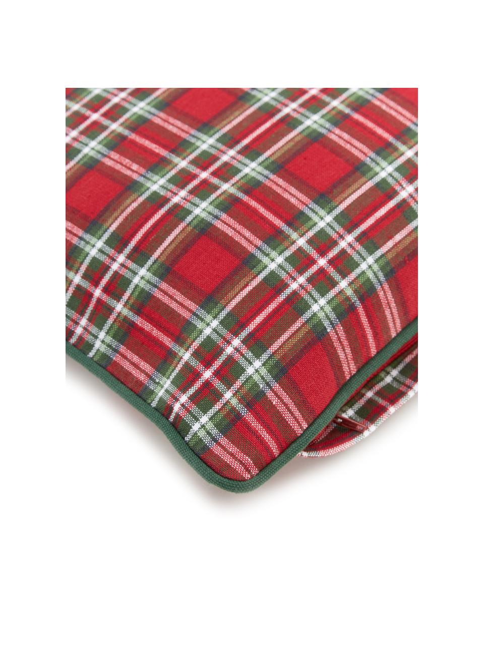 Karierte Kissenhülle Tartan in Rot und Grün, 100% Baumwolle, Rot, Dunkelgrün, kariert, B 30 x L 50 cm