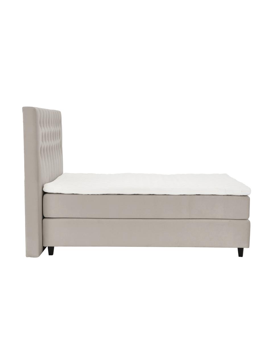 Premium Samt-Boxspringbett Phoebe in Taupe, Matratze: 5-Zonen-Taschenfederkern, Füße: Massives Birkenholz, lack, Samt Taupe, 200 x 200 cm, Härtegrad 3