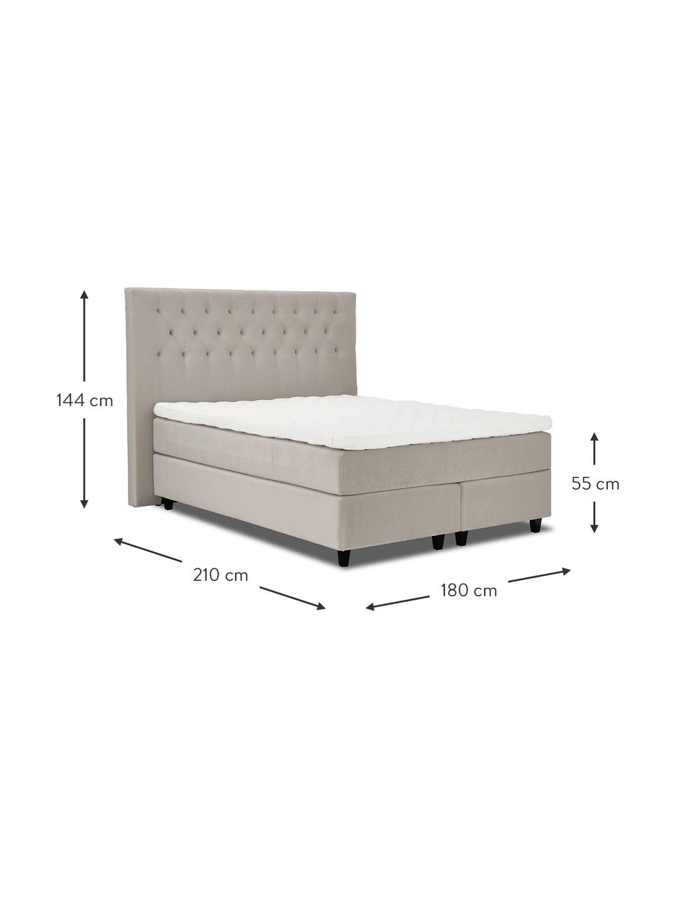 Premium Samt-Boxspringbett Phoebe in Taupe, Matratze: 5-Zonen-Taschenfederkern, Füße: Massives Birkenholz, lack, Samt Taupe, 200 x 200 cm, Härtegrad 3