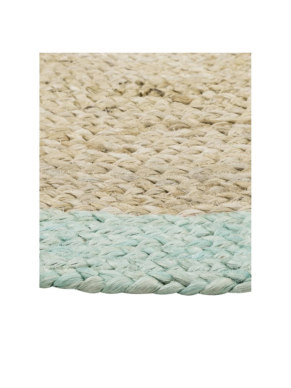 Ručně vyrobený kulatý koberec z juty Shanta, 100 % juta

Vzhledem k drsné a hrubé struktuře jutové tkaniny jsou výrobky z juty méně vhodné pro přímý kontakt s pokožkou., Hnědá, mátově zelená, Ø 200 cm