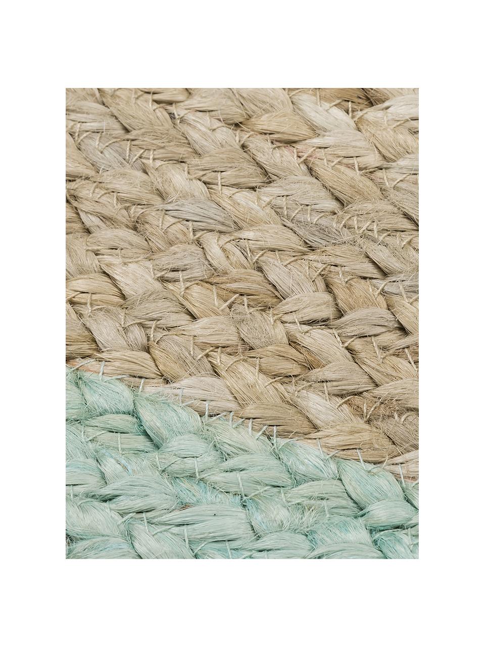 Alfombra redonda artesanal de yute Shanta, 100% yute

Como las alfombras de yute son ásperas al tacto, son menos adecuadas para el contacto directo con la piel., Beige, verde menta, Ø 140 cm (Tamaño M)