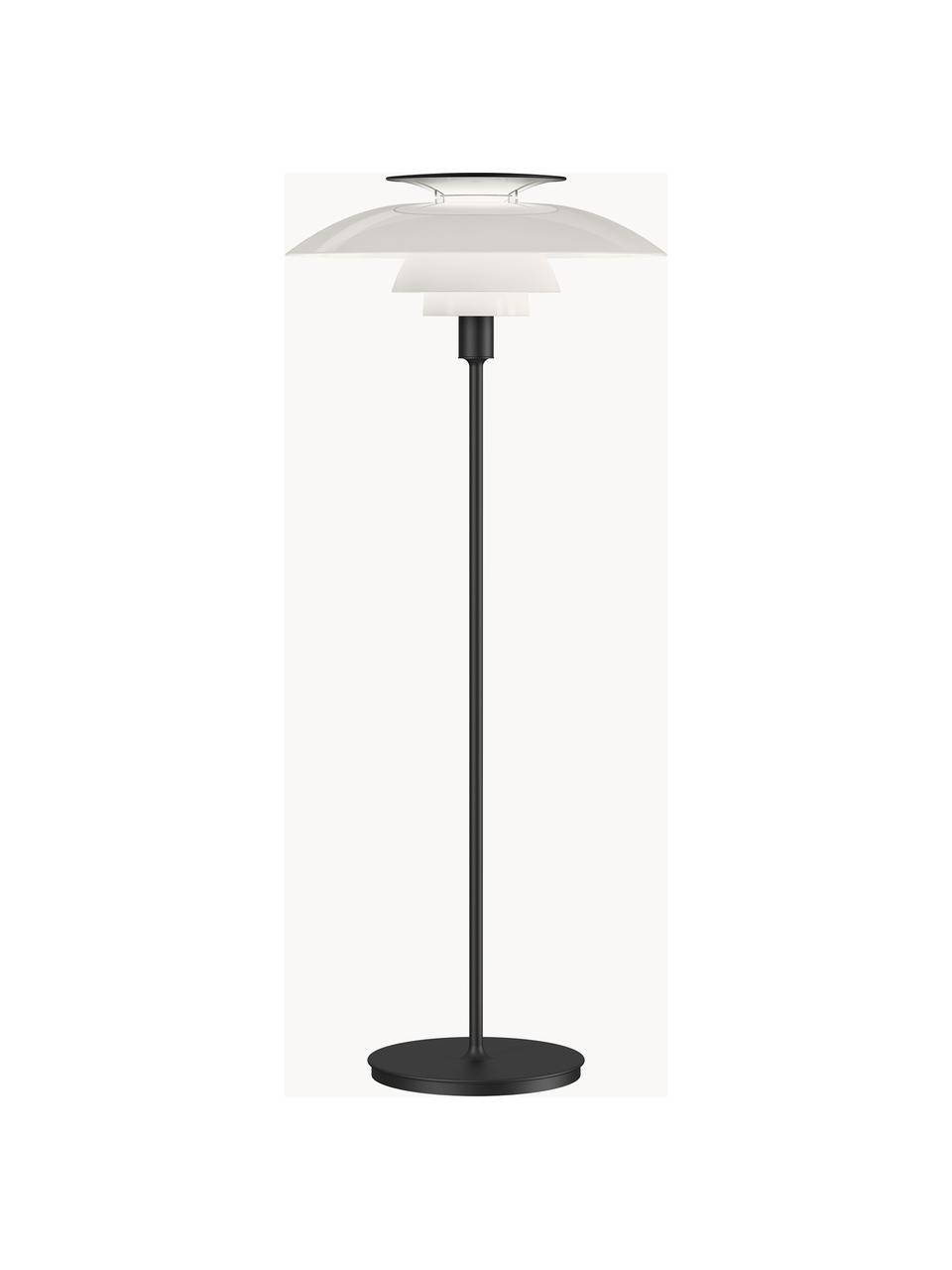 Pequeña lámpara de pie regulable PH 80, Pantalla: plexiglás, policarbonato, Estructura: acero con cubrimiento en , Cable: plástico, Negro, blanco, Al 132 cm