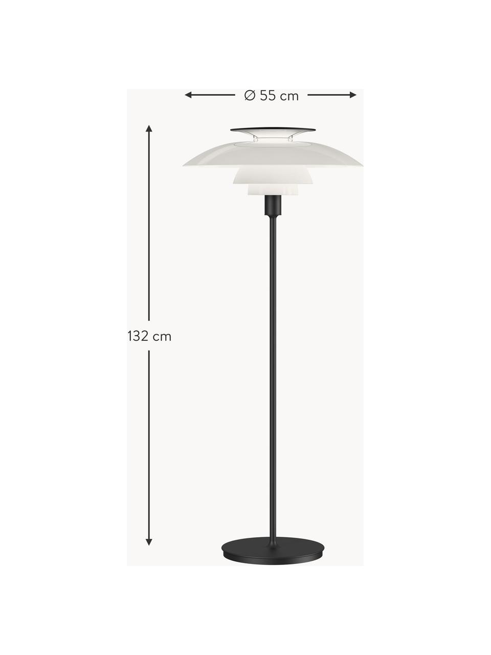 Kleine dimbare vloerlamp PH 80, Lampenkap: acrylglas, polycarbonaat, Lampvoet: ABS, Zwart, wit, H 132 cm