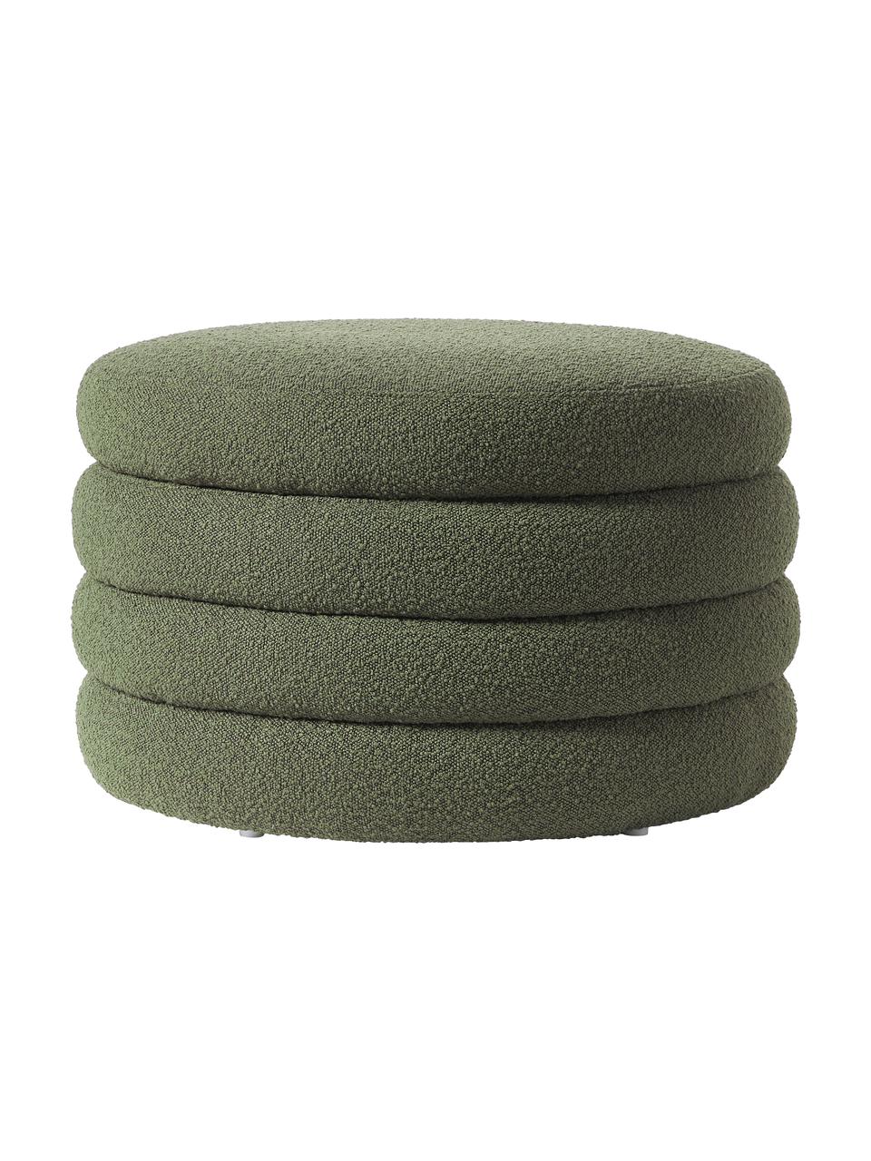 Pouf XL contenitore in bouclé Alto, Rivestimento: bouclé (100% poliestere) , Struttura: legno di pino massiccio, , Bouclé verde, Ø 69 x Alt. 44 cm