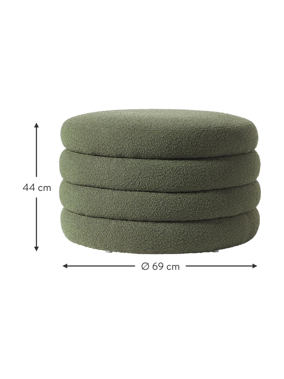 Puf bouclé XL z miejscem do przechowywania Alto, Tapicerka: bouclé (100% poliester) D, Stelaż: lite drewno sosnowe, skle, Zielony bouclé, Ø 69 x W 44 cm
