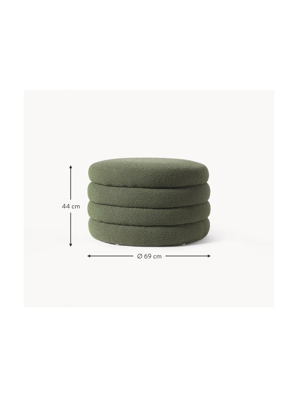 XL bouclé taburet s úložným prostorem Alto, Tmavě zelená, Ø 69 cm, V 44 cm
