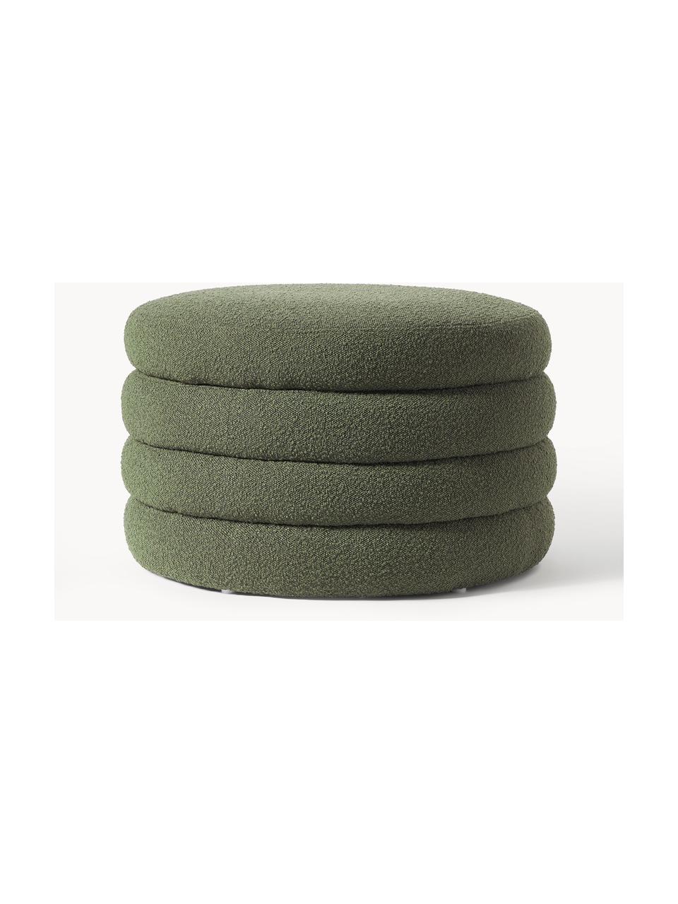 Grand pouf en bouclette avec rangement Alto, Bouclette vert foncé, Ø 69 x haut. 44 cm