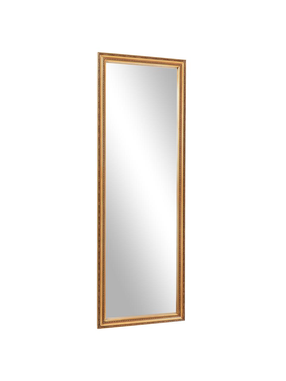 Specchio da parete barocco Muriel, Cornice: legno massiccio rivestito, Retro: pannello di fibra a media, Superficie dello specchio: lastra di vetro, Dorato, Larg. 50 x Alt. 150 cm