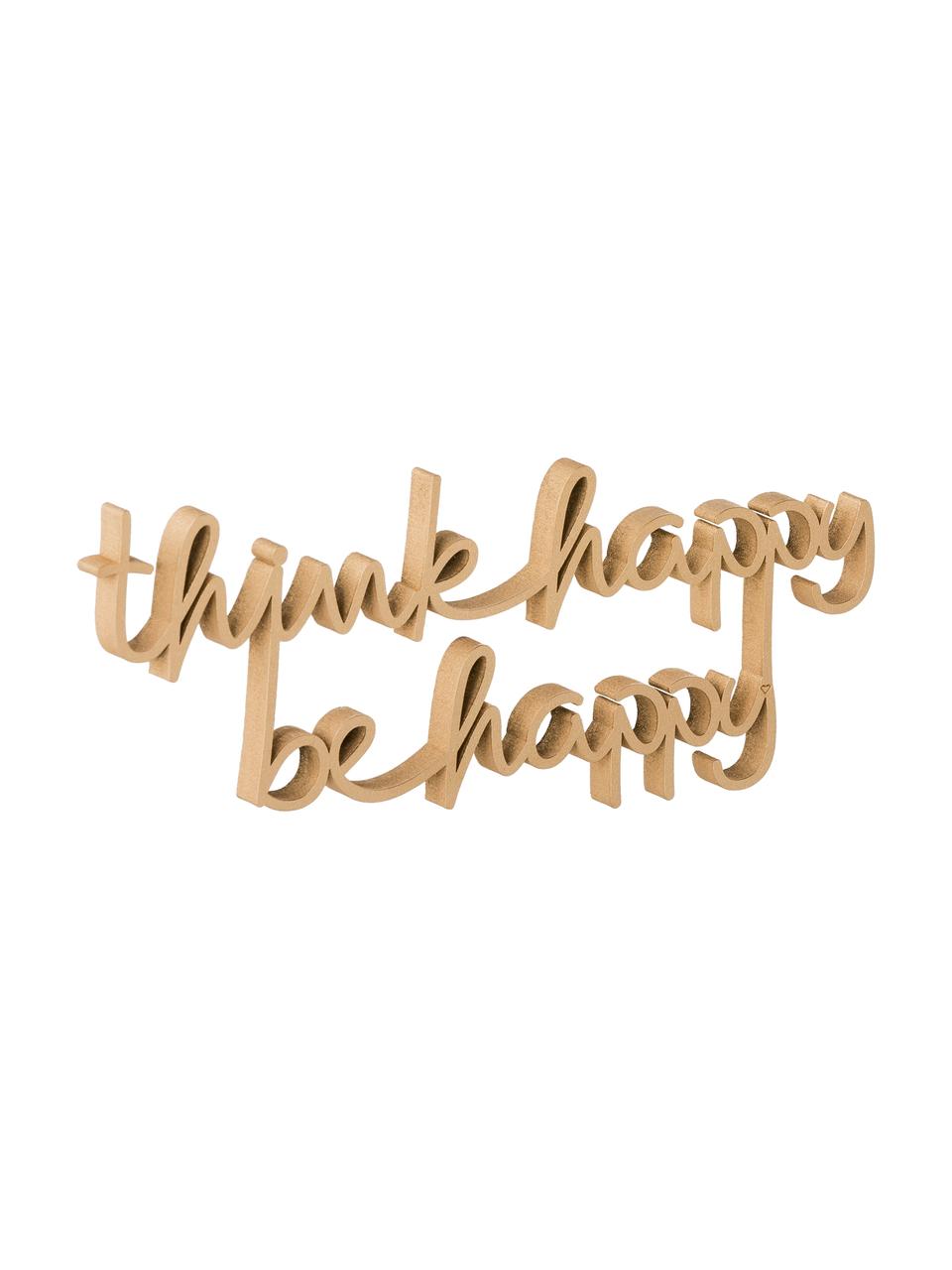 Décoration murale en bois laqué XS Think happy be happy, Couleur dorée