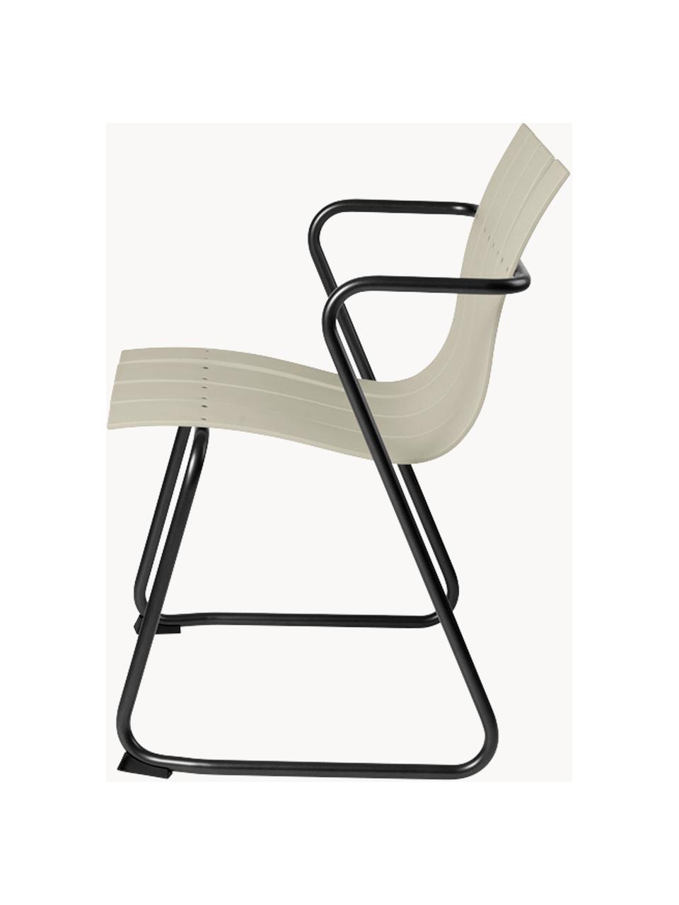 Chaise de jardin à accoudoirs artisanale Ocean, Beige clair, noir, larg. 60 x prof. 56 cm