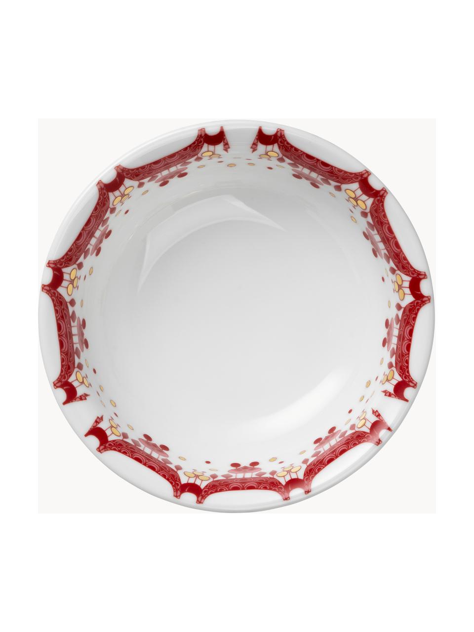 Ciotole natalizie dipinte a mano Guirlande 4 pz, Porcellana, Bianco, rosso, dorato, Ø 16 x Alt. 6 cm