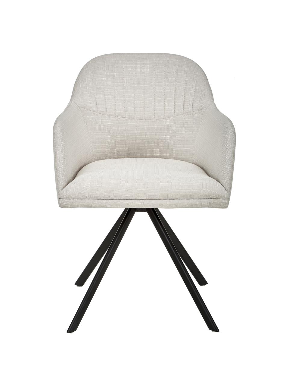 Sedia con braccioli girevole imbottita Lola, Rivestimento: poliestere, Gambe: metallo verniciato a polv, Tessuto bianco crema, nero, Larg. 53 x Prof. 55 cm