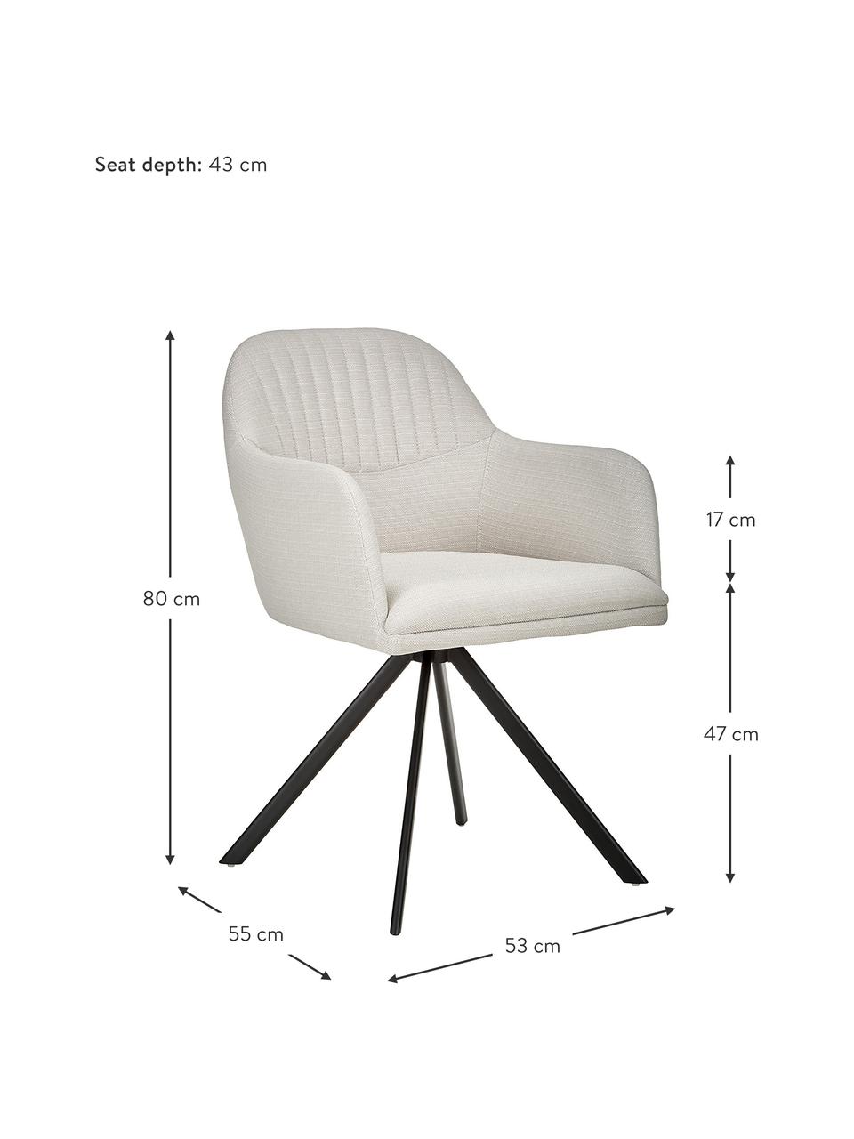 Beklede draaistoel Lola met armleuning, Bekleding: polyester, Poten: gepoedercoat metaal, Geweven stof crèmewit, zwart, B 53  x D 55 cm