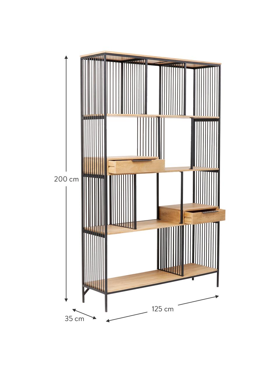 Standregal Modena, Gestell: Metall, pulverbeschichtet, Griffe: Metall, pulverbeschichtet, Mangoholz, Schwarz, B 125 x H 200 cm