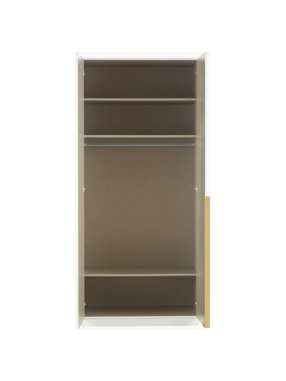 Drehtürenschrank Mia, 2-türig, Holzwerkstoff aus heimischen Hölzern aus nachhaltiger Forstwirtschaft, beschichtet, Weiß, Goldfarben, B 91 x H 210 cm