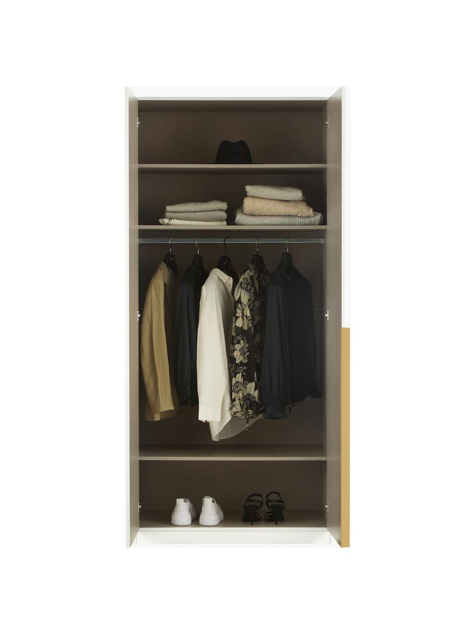 Drehtürenschrank Mia, 2-türig, Holzwerkstoff aus heimischen Hölzern aus nachhaltiger Forstwirtschaft, beschichtet, Weiß, Goldfarben, B 91 x H 210 cm