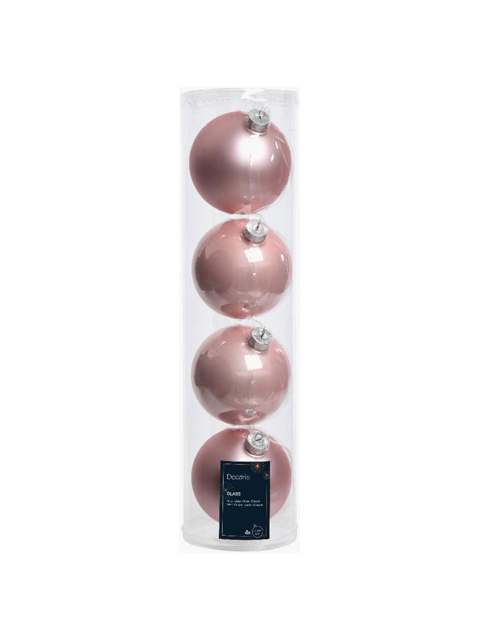 Kerstballen Evergreen mat/glanzend, verschillende formaten, Lichtroze, Ø 10 cm, 4 stuk