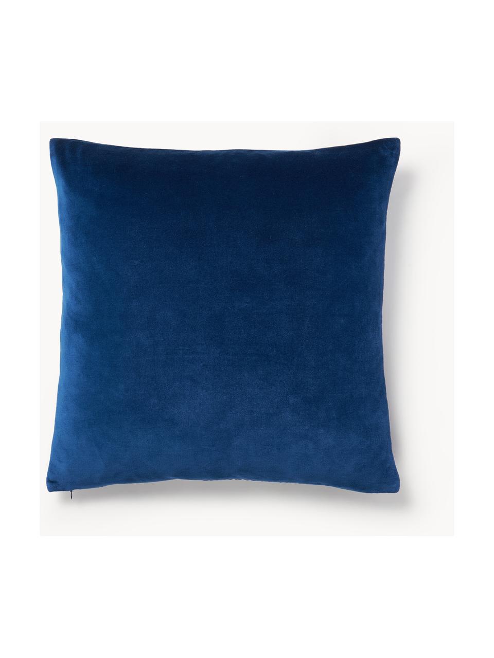 Housse de coussin en velours avec motif hivernal Celeste, Bleu foncé, larg. 60 x long. 60 cm