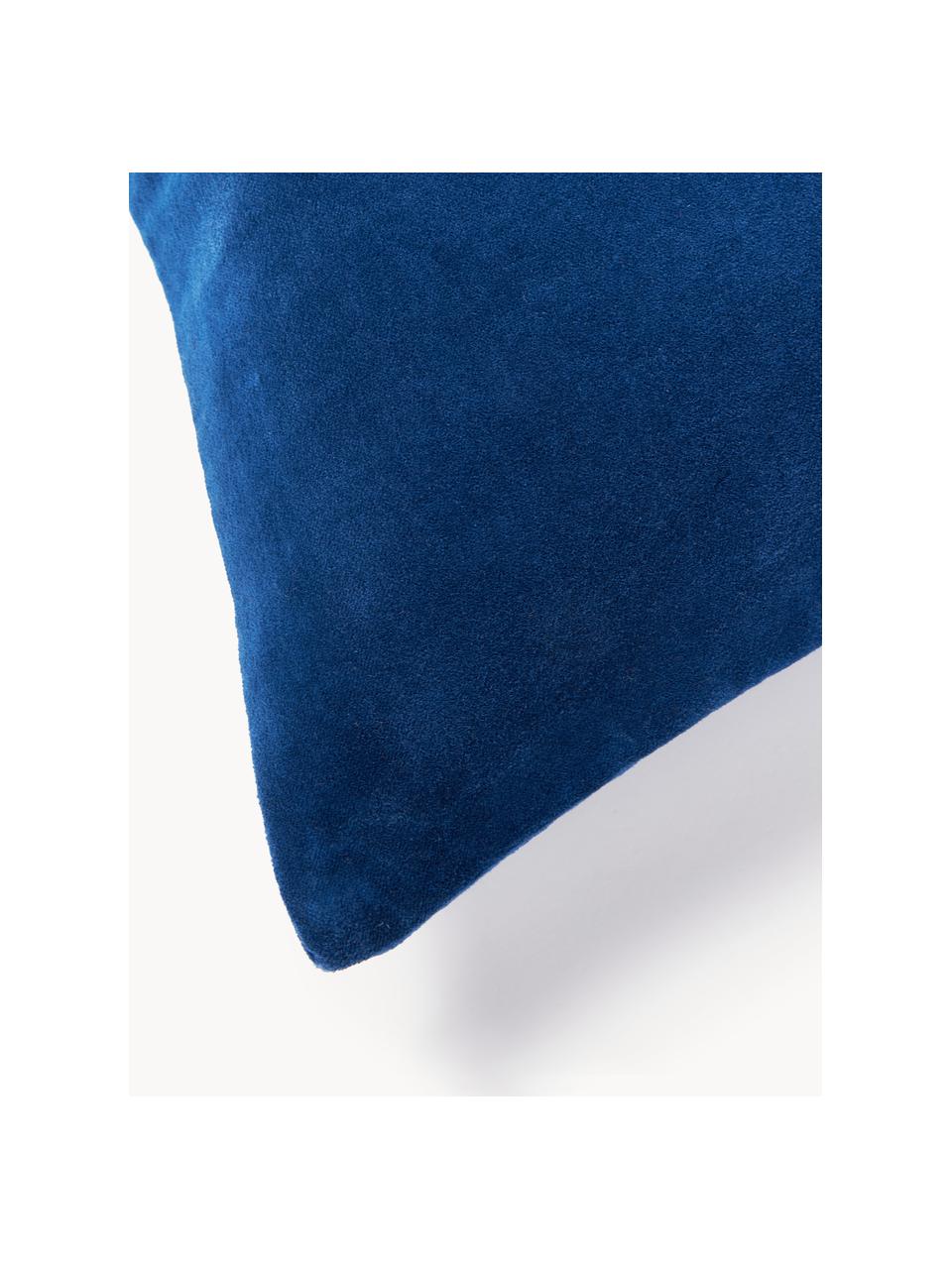 Housse de coussin en velours avec motif hivernal Celeste, Bleu foncé, larg. 60 x long. 60 cm