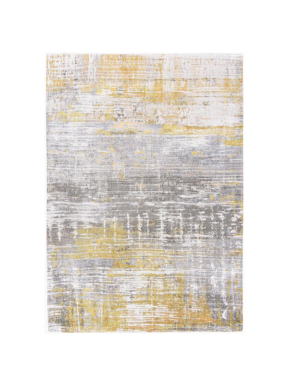 Tappeto di design Streaks, Retro: misto cotone, rivestito i, Giallo, grigio, Larg. 80 x Lung. 150 cm (taglia XS)